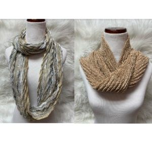NEW Charter Club Lot of 2 Knit Scarves  & Woven Metallic Neutrals